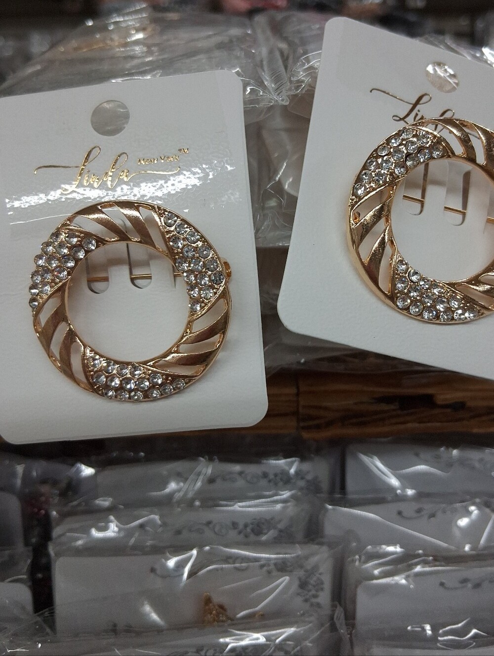 Gold-Tone Crystal Circle Brooch
